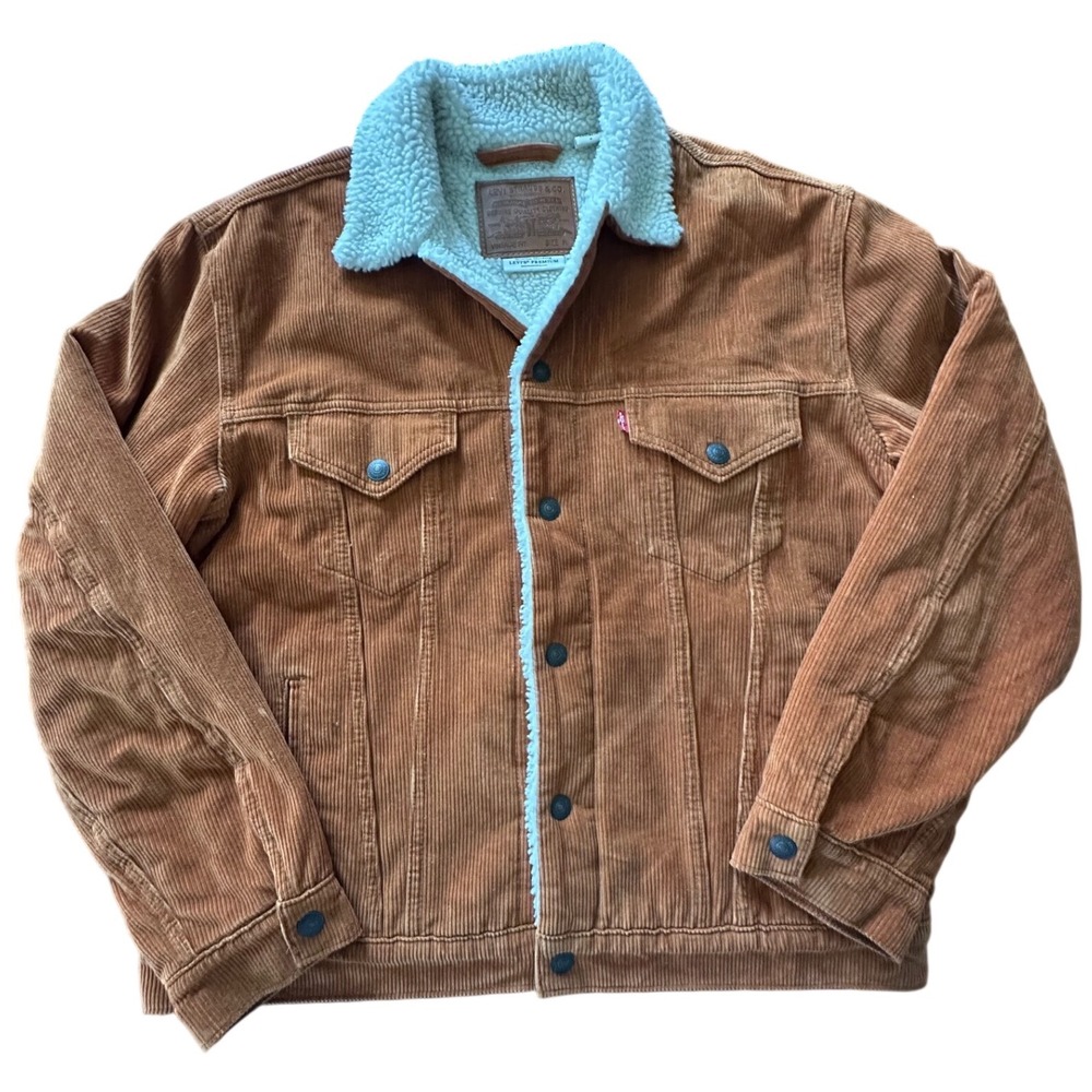 Levis Premium Vintage Fit Sherpa Trucker Jacket Tan Corduroy Mens Medium